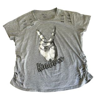 On Fire Peace Sign “Kindness” Graphic T-Shirt – Size 1X – Gray, 100% Cotton